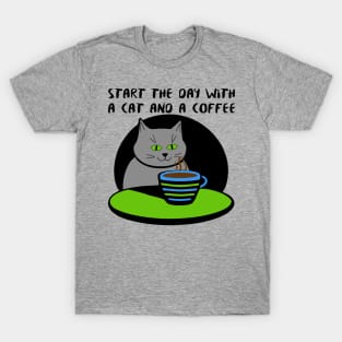 Start The Day With A Cat And A Coffee T-Shirt